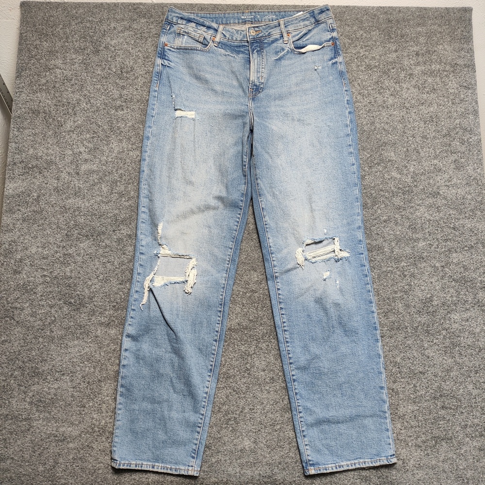 Old Navy High-Rise O.G. Loose Jeans Womens 14 Tall Light Wash Distressed Denim